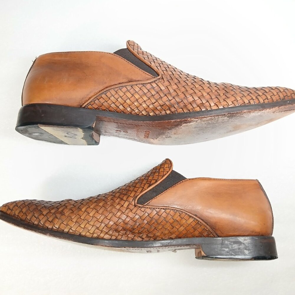 Saks Fifth Avenue Woven Leather Slip-On Loafers Mens 10 Made in Italy Good Cond